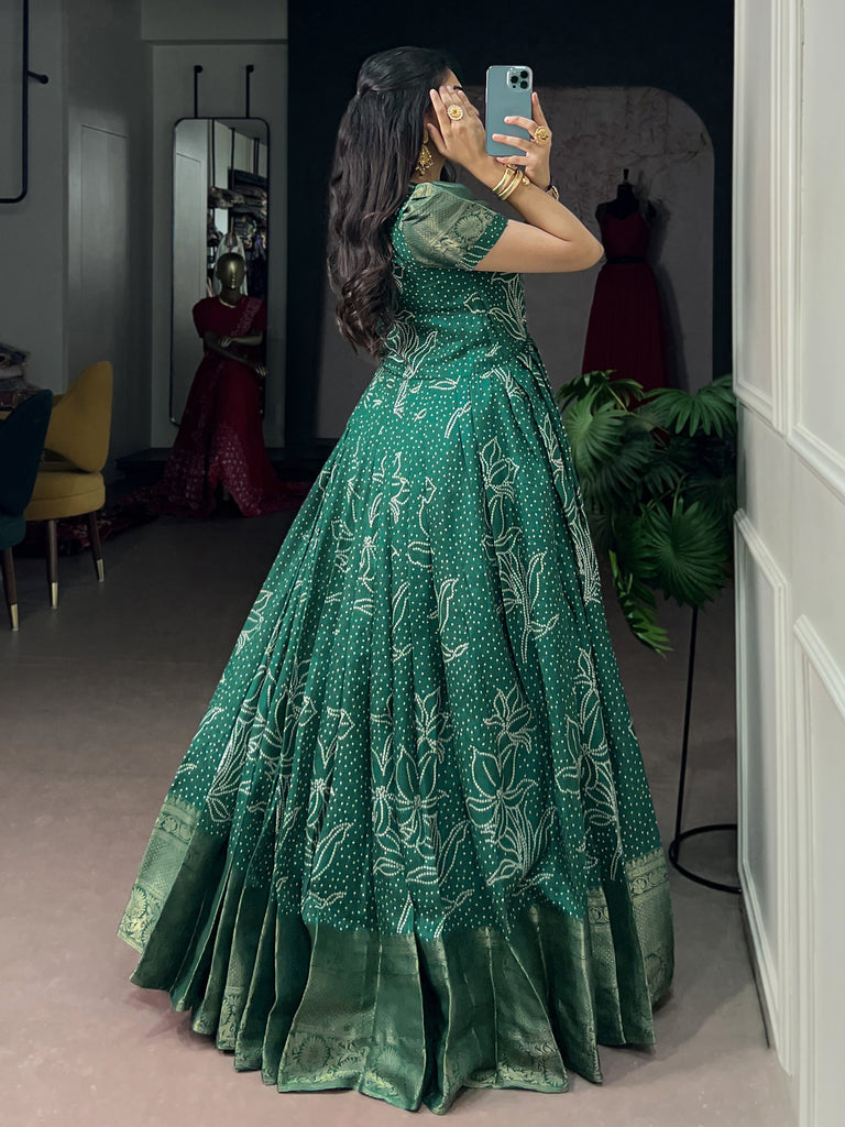 Mesmerizing Green Zari Weaving Cotton Function Wear Gown