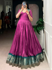 Outstanding Pink Zari Weaving Silk Wedding Wear Gown