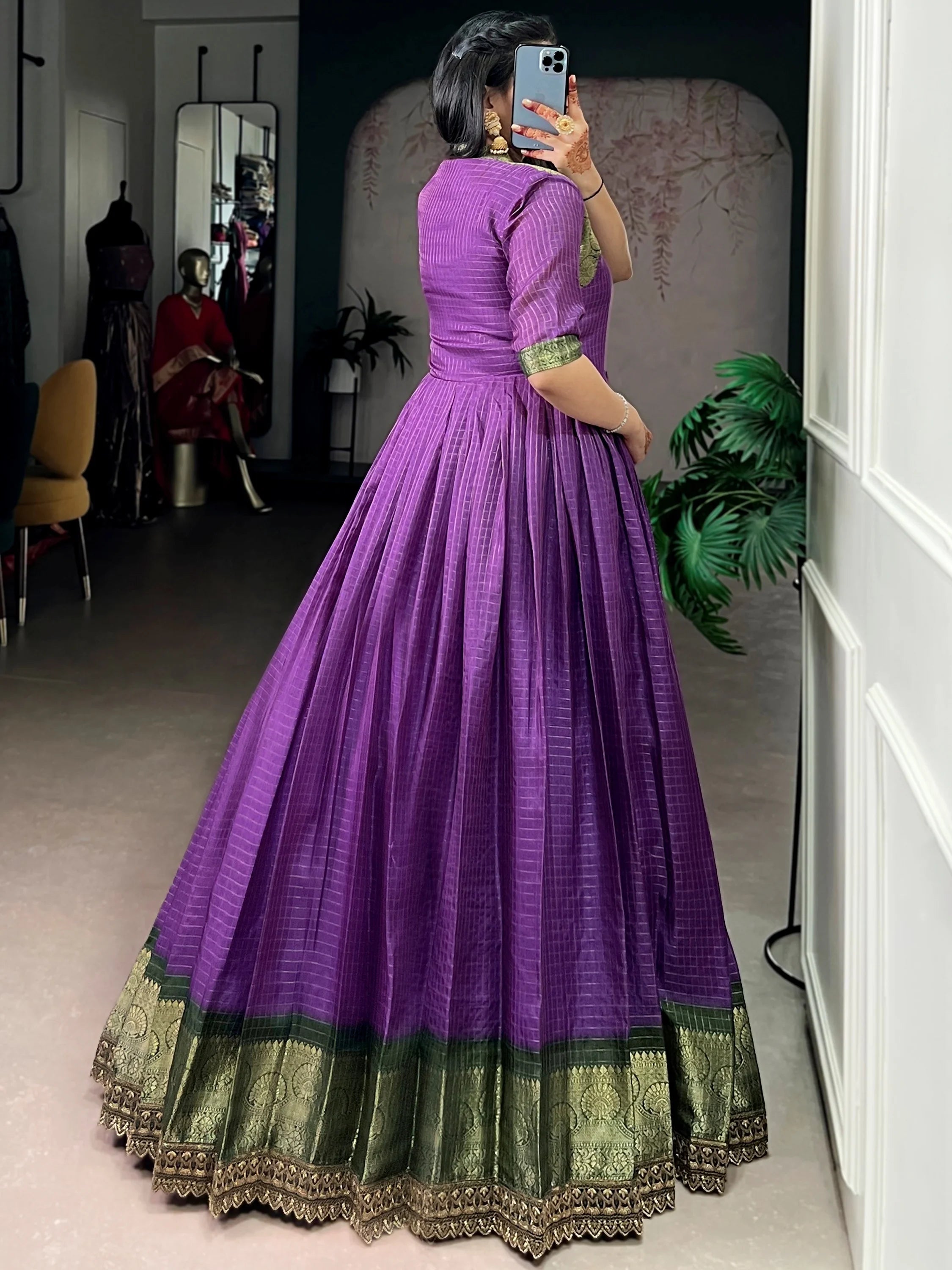 Enchanting Purple Zari Weaving Silk Festival Wear Gown