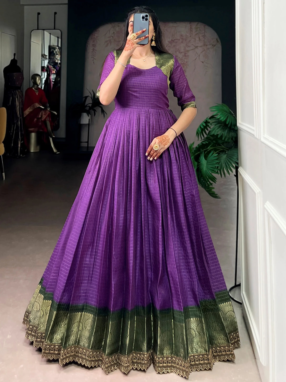 Enchanting Purple Zari Weaving Silk Festival Wear Gown