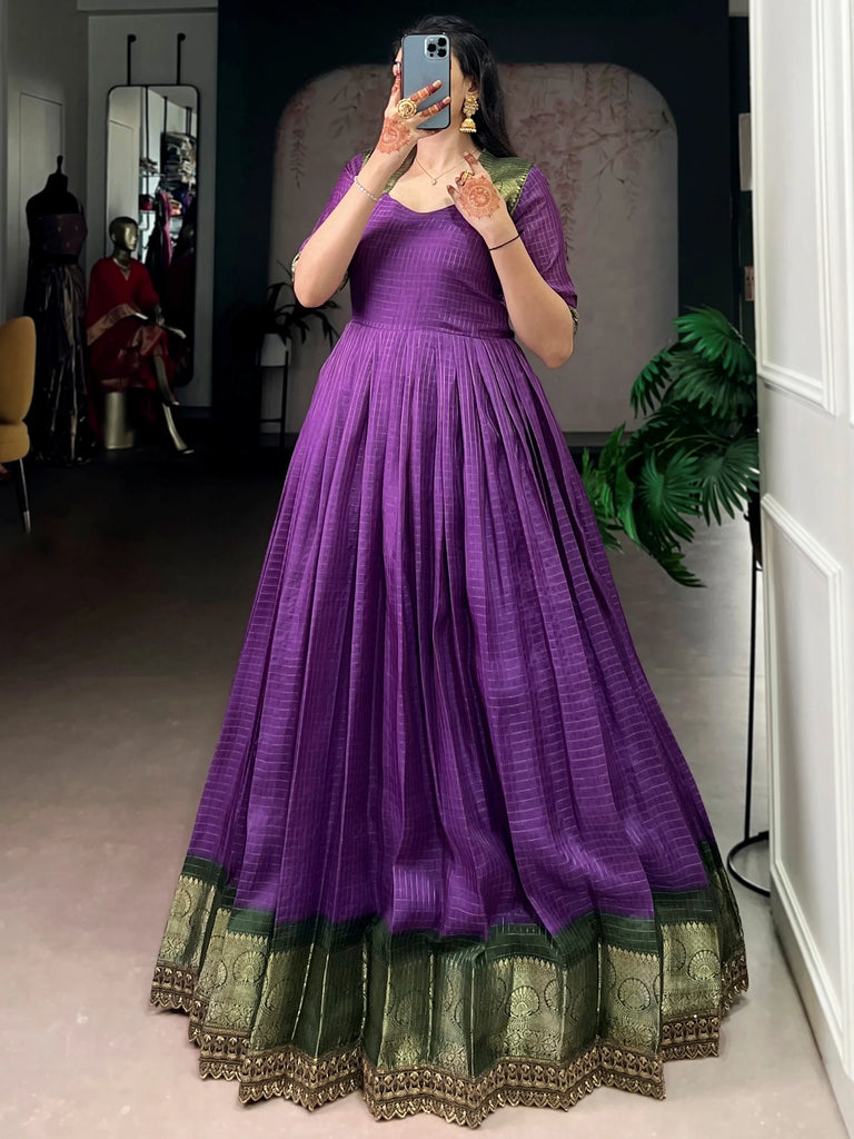 Enchanting Purple Zari Weaving Silk Festival Wear Gown