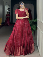 Enchanting Red Bandhej Printed Cotton Marriage Wear Gown