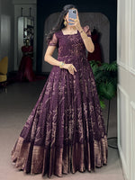 Captivating Wine Bandhej Printed Cotton Festive Wear Gown