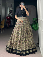 Stunning Black Floral Printed Chanderi Event Wear Gown With Koti
