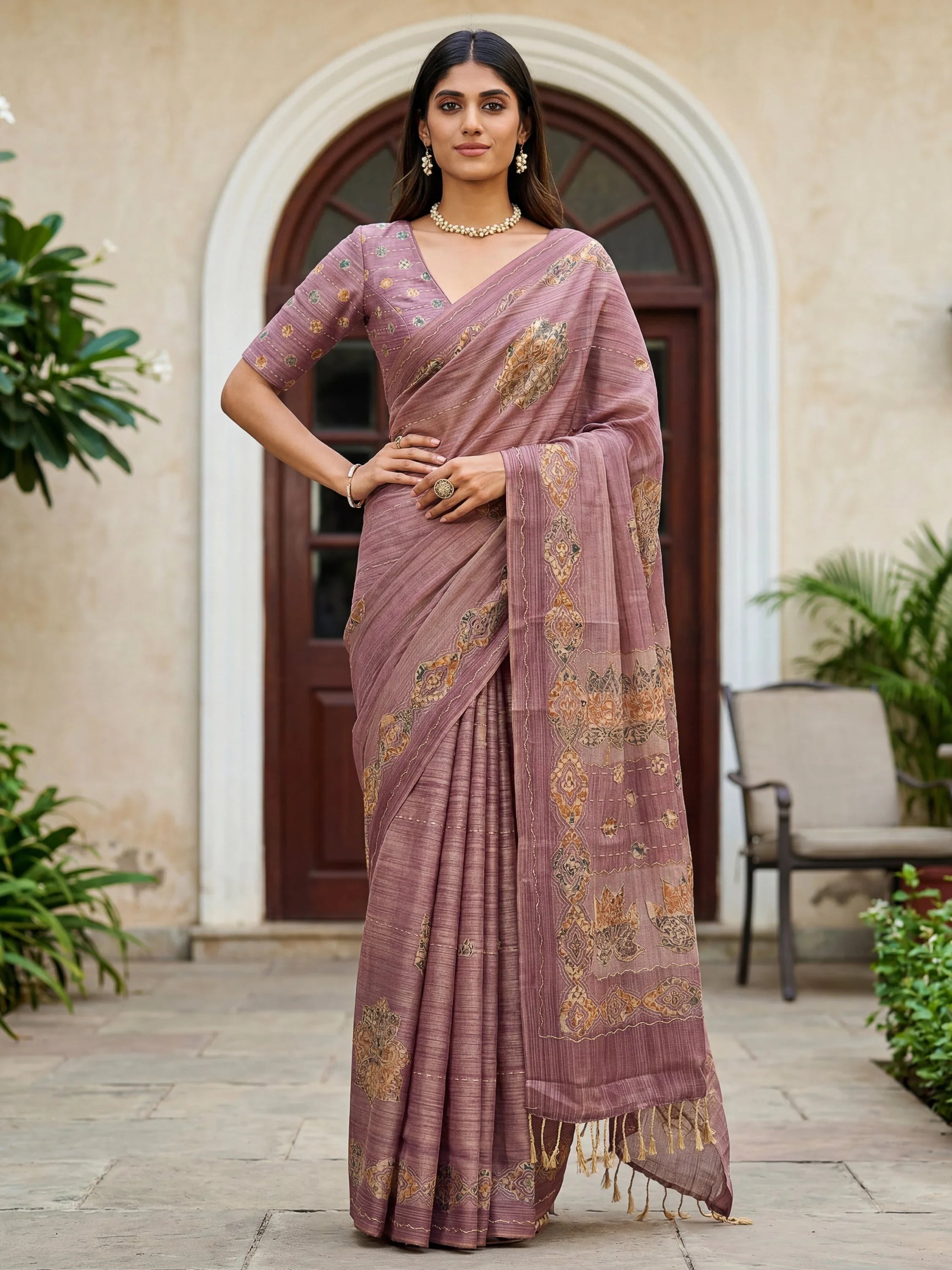 Gorgeous Mauve Dori Work Silk Festive Wear Saree With Blouse