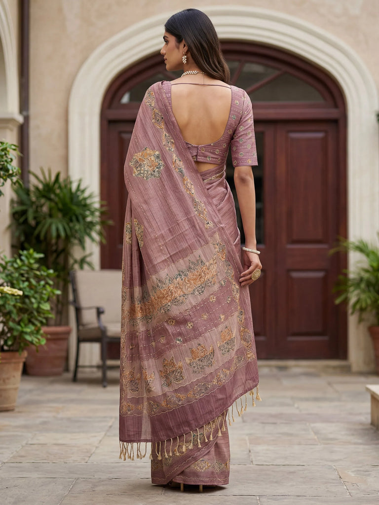 Gorgeous Mauve Dori Work Silk Festive Wear Saree With Blouse