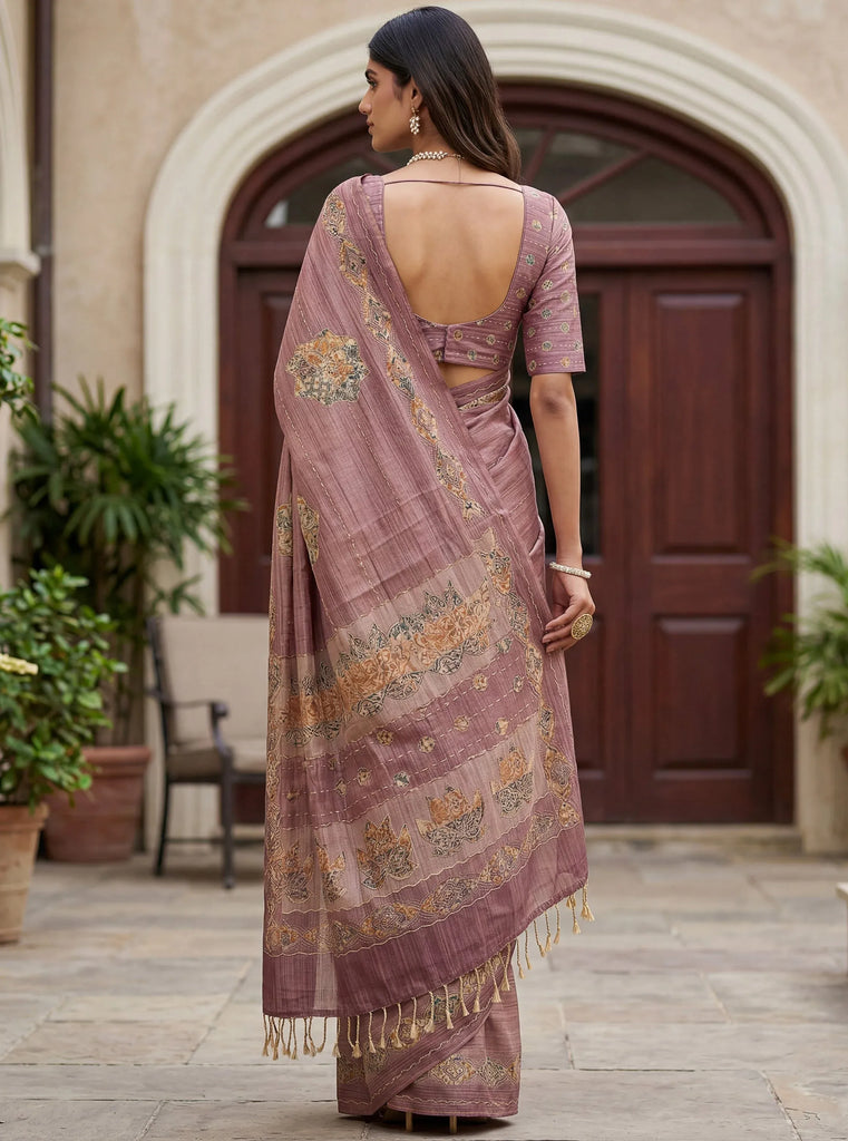 Gorgeous Mauve Dori Work Silk Festive Wear Saree With Blouse