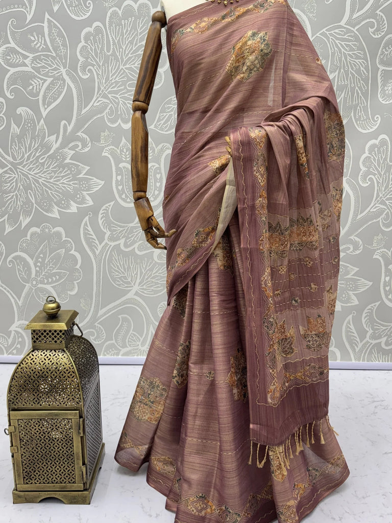 Gorgeous Mauve Dori Work Silk Festive Wear Saree With Blouse