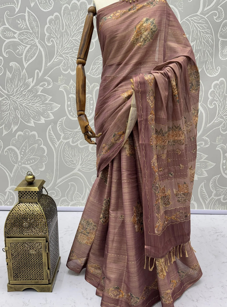 Gorgeous Mauve Dori Work Silk Festive Wear Saree With Blouse