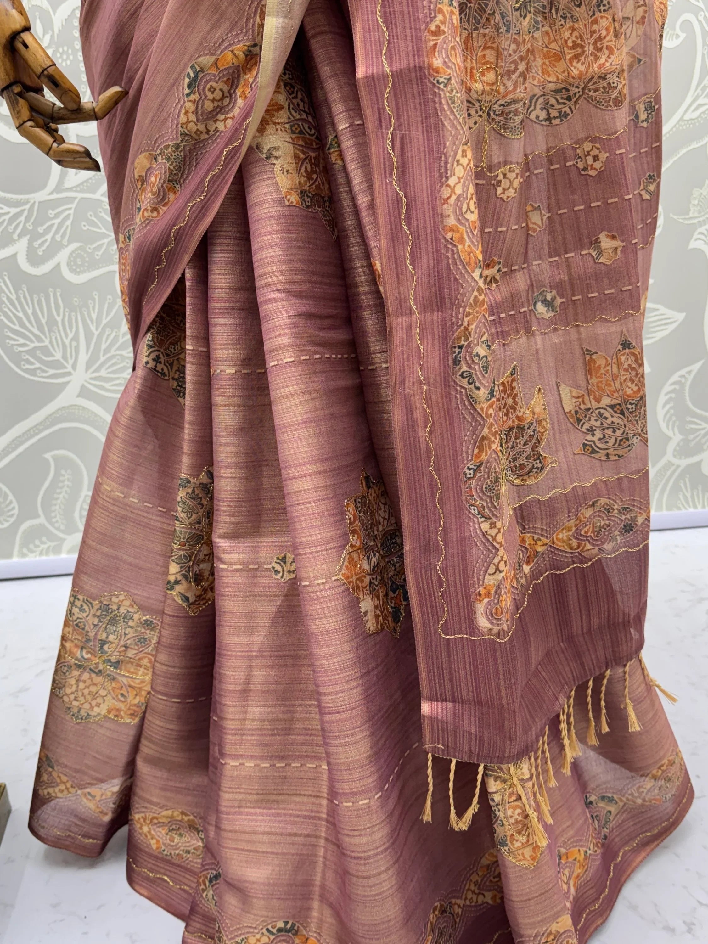 Gorgeous Mauve Dori Work Silk Festive Wear Saree With Blouse