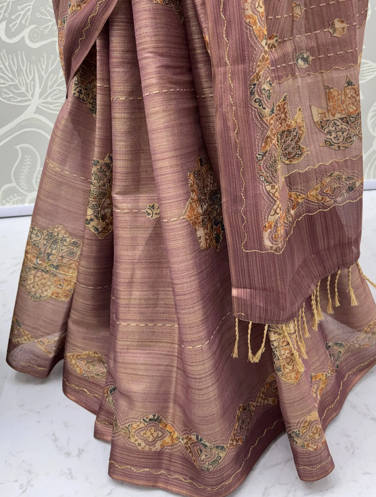 Gorgeous Mauve Dori Work Silk Festive Wear Saree With Blouse