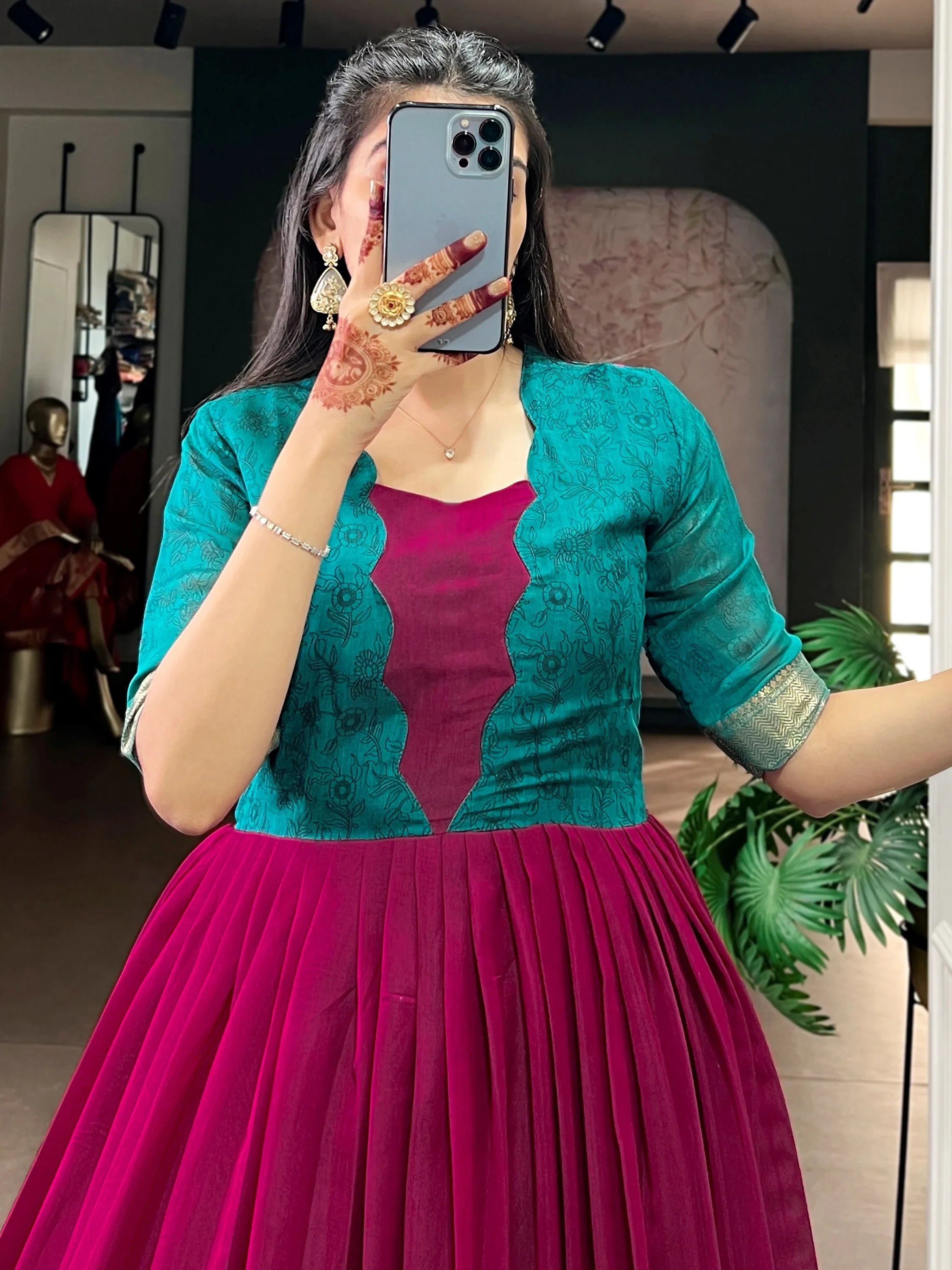 Enchanting Pink Floral Printed Silk Festival Wear Gown