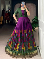 Precious Purple Floral Printed Silk Function Wear Gown