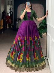 Precious Purple Floral Printed Silk Function Wear Gown