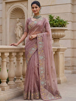 Notable Dusty Mauve Sequins Organza Party Wear Saree With Blouse