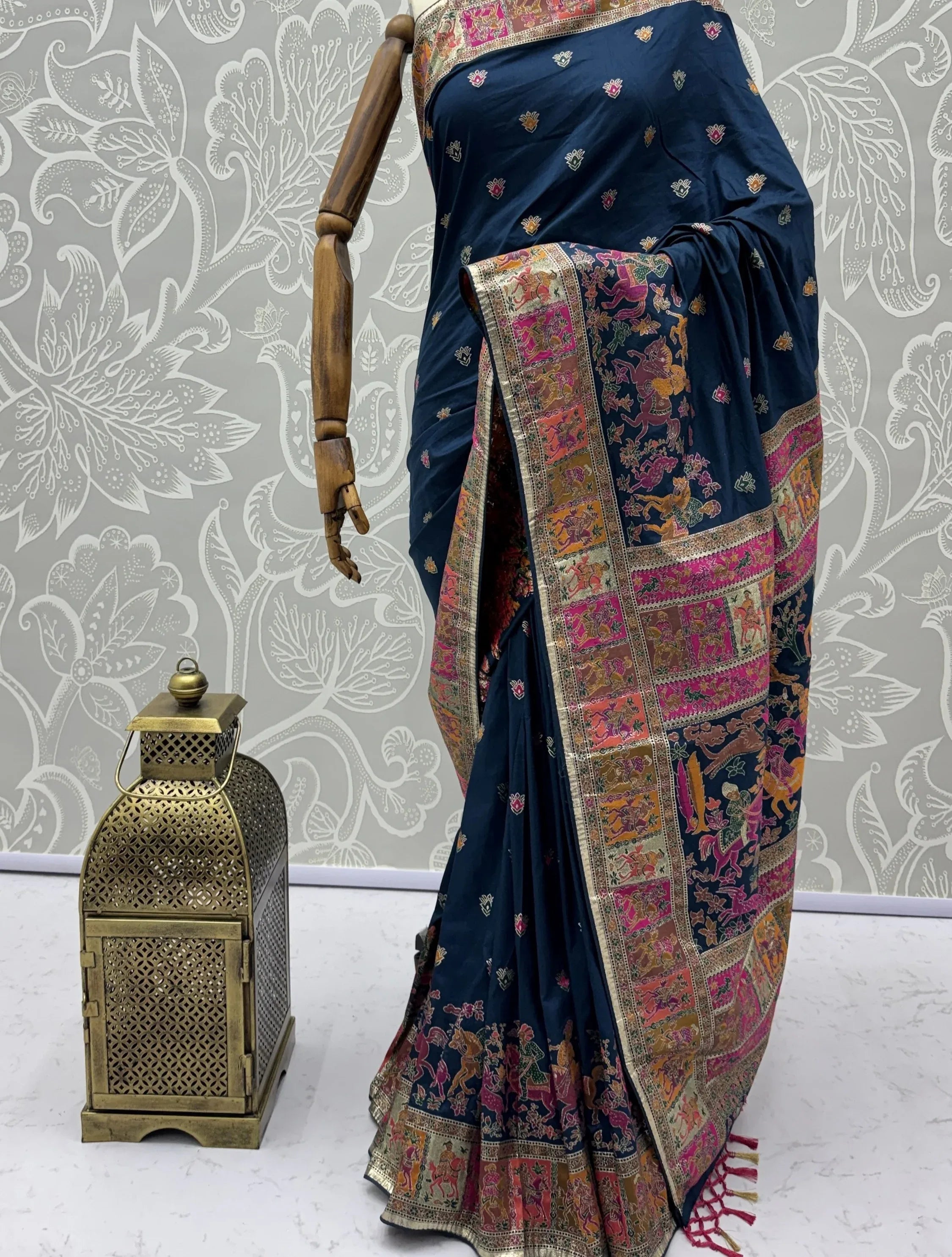 Marvelous Navy Blue Zari Work Pashmina Silk Saree With Blouse