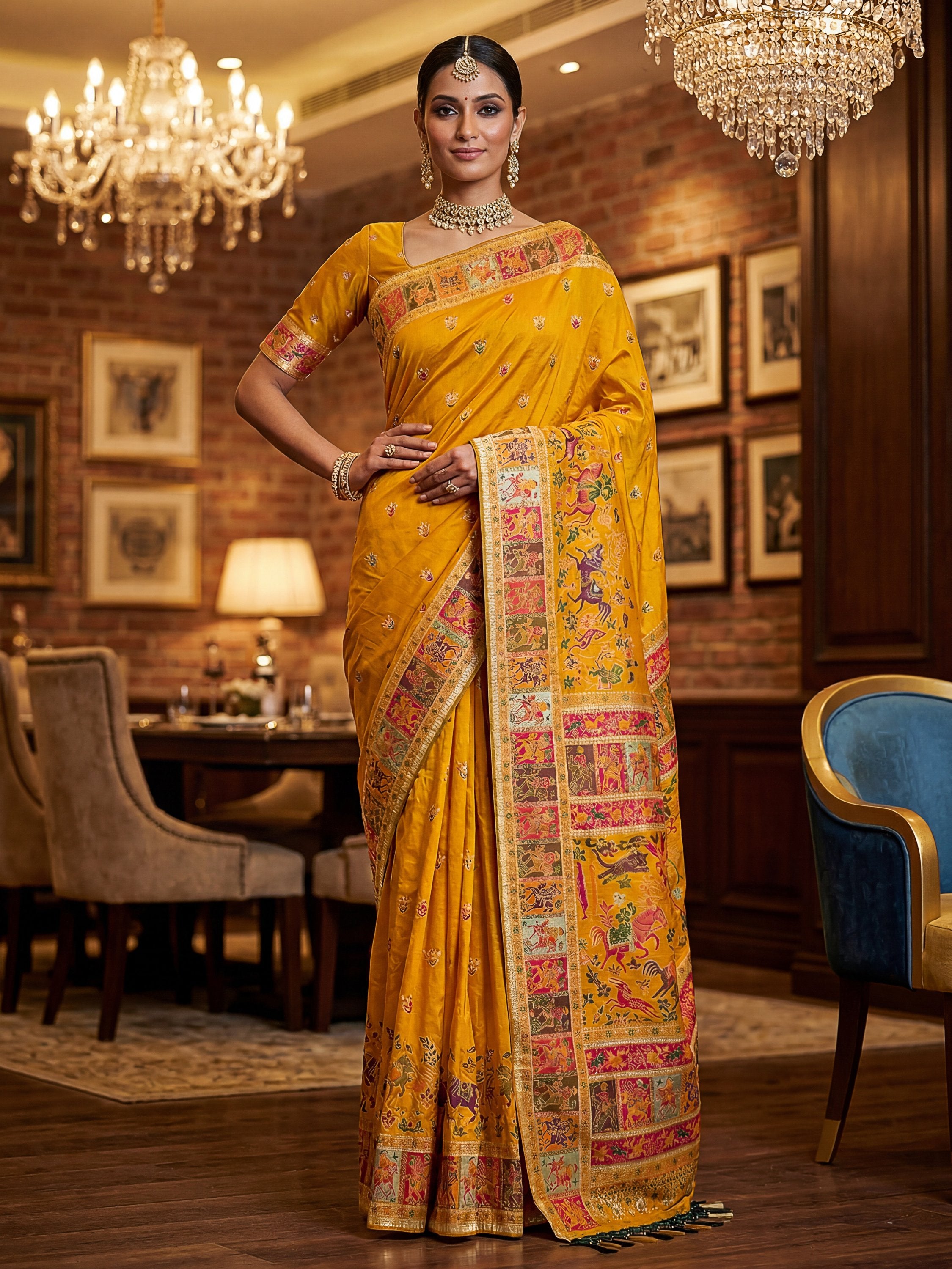 Exclusive Mustard Yellow Zari Work Pashmina Silk Haldi Wear Saree With Blouse