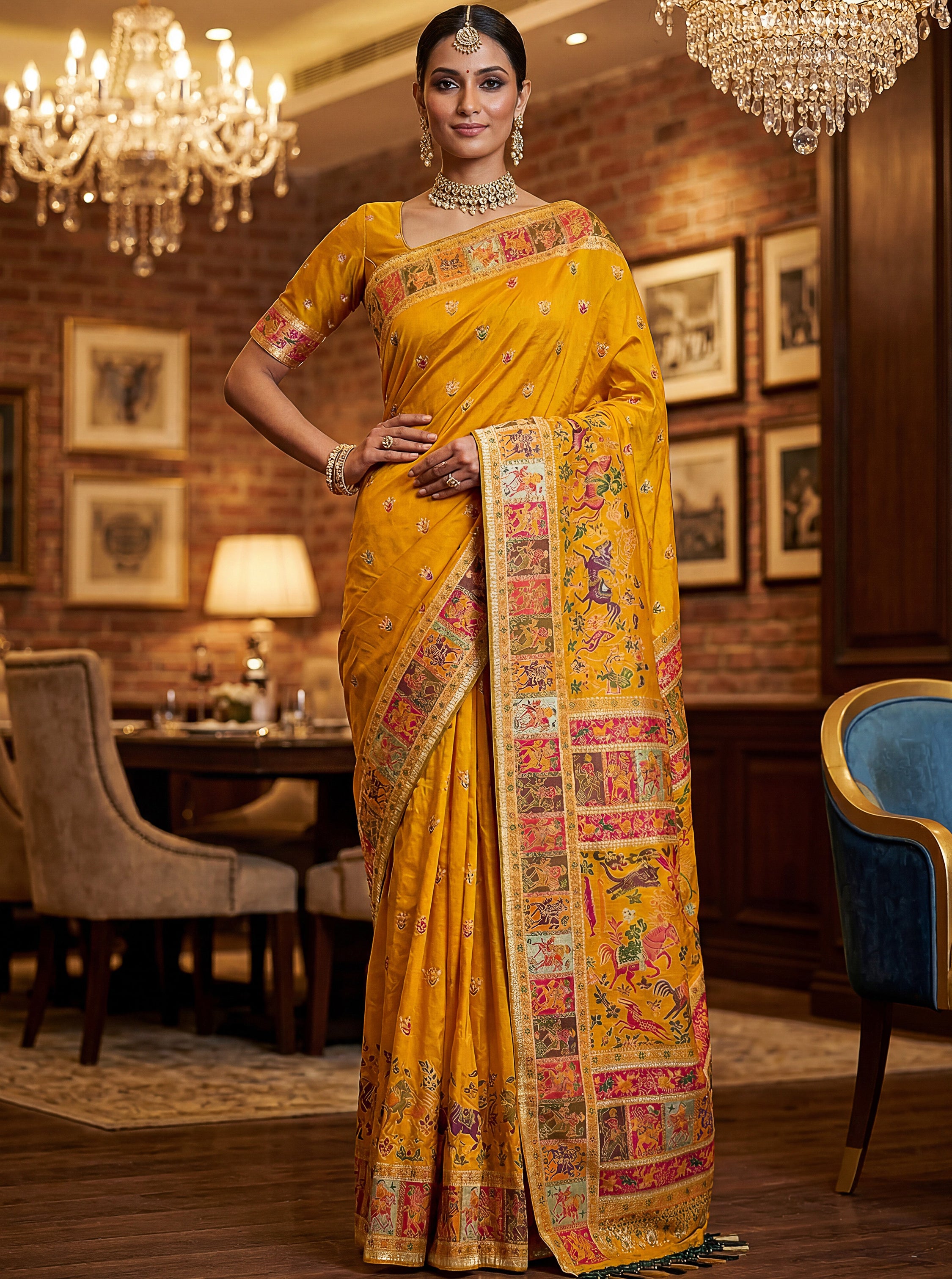 Exclusive Mustard Yellow Zari Work Pashmina Silk Haldi Wear Saree With Blouse
