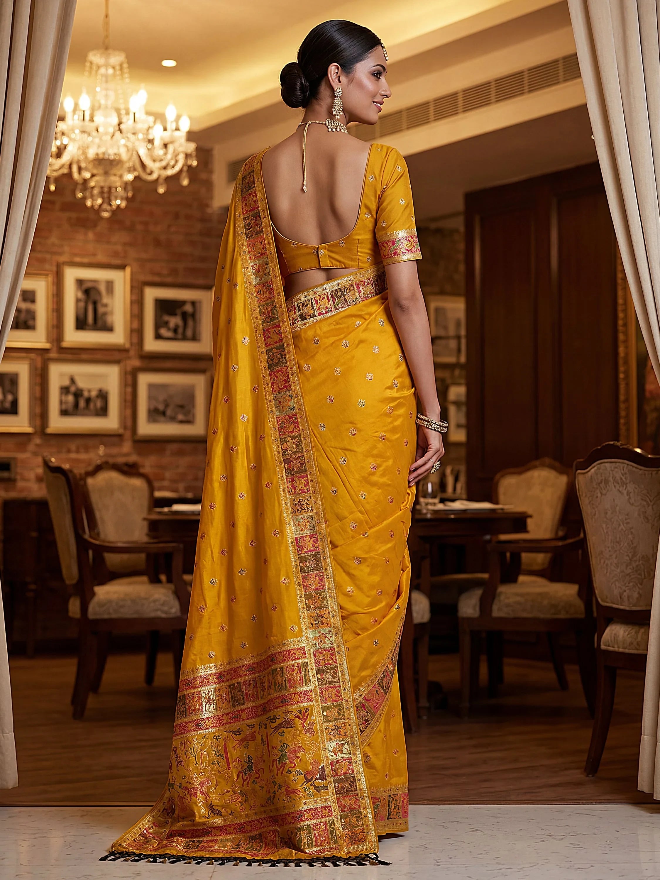 Exclusive Mustard Yellow Zari Work Pashmina Silk Haldi Wear Saree With Blouse