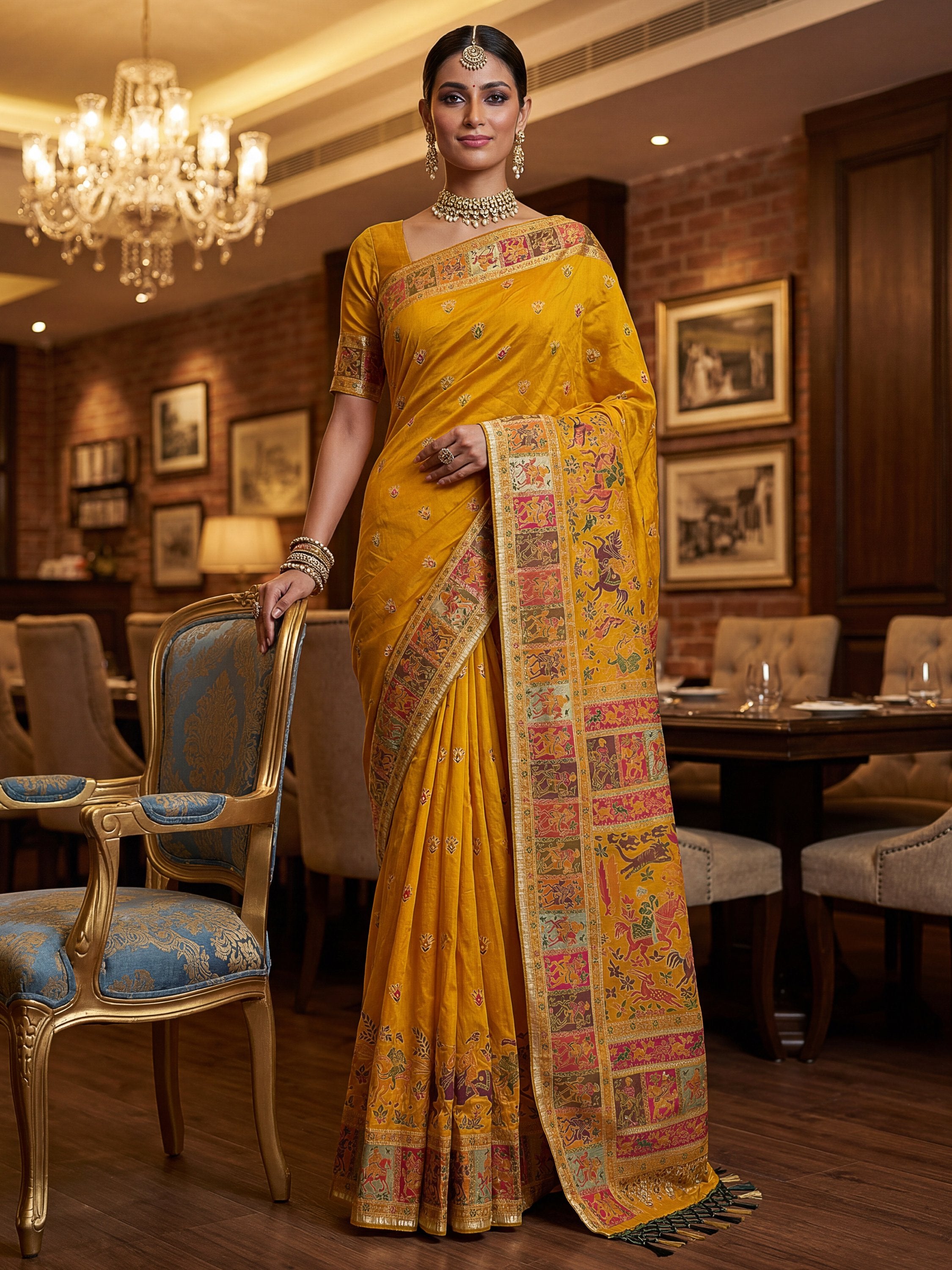 Exclusive Mustard Yellow Zari Work Pashmina Silk Haldi Wear Saree With Blouse