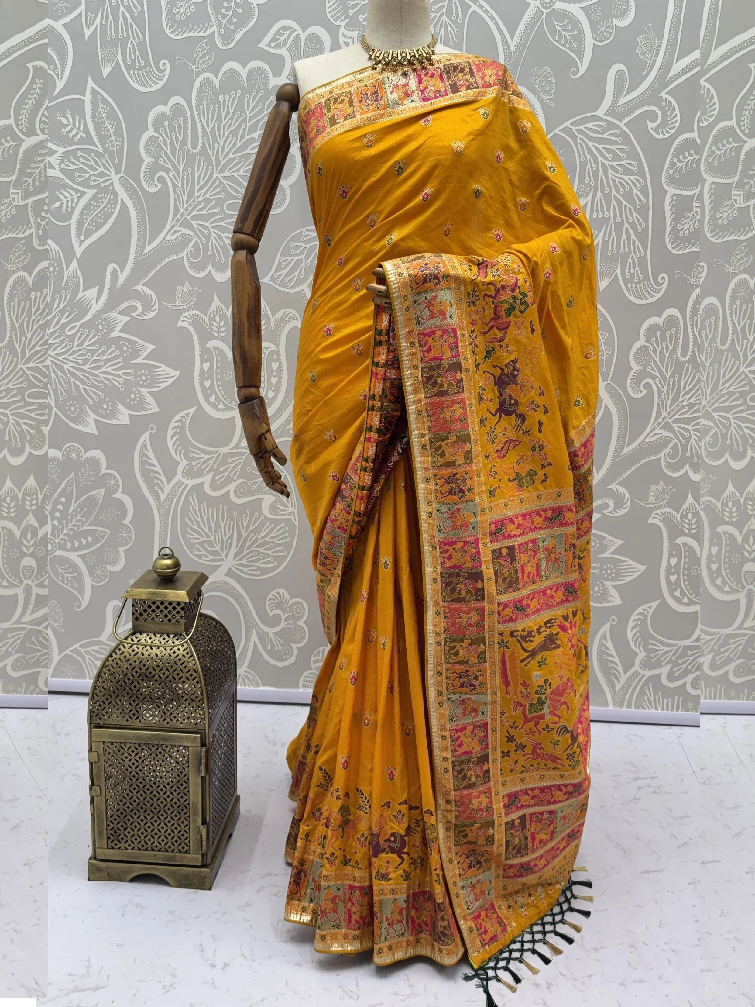 Exclusive Mustard Yellow Zari Work Pashmina Silk Haldi Wear Saree With Blouse