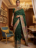Astonishing Bottle Green Zari Work Pashmina Mehendi Wear Saree With Blouse