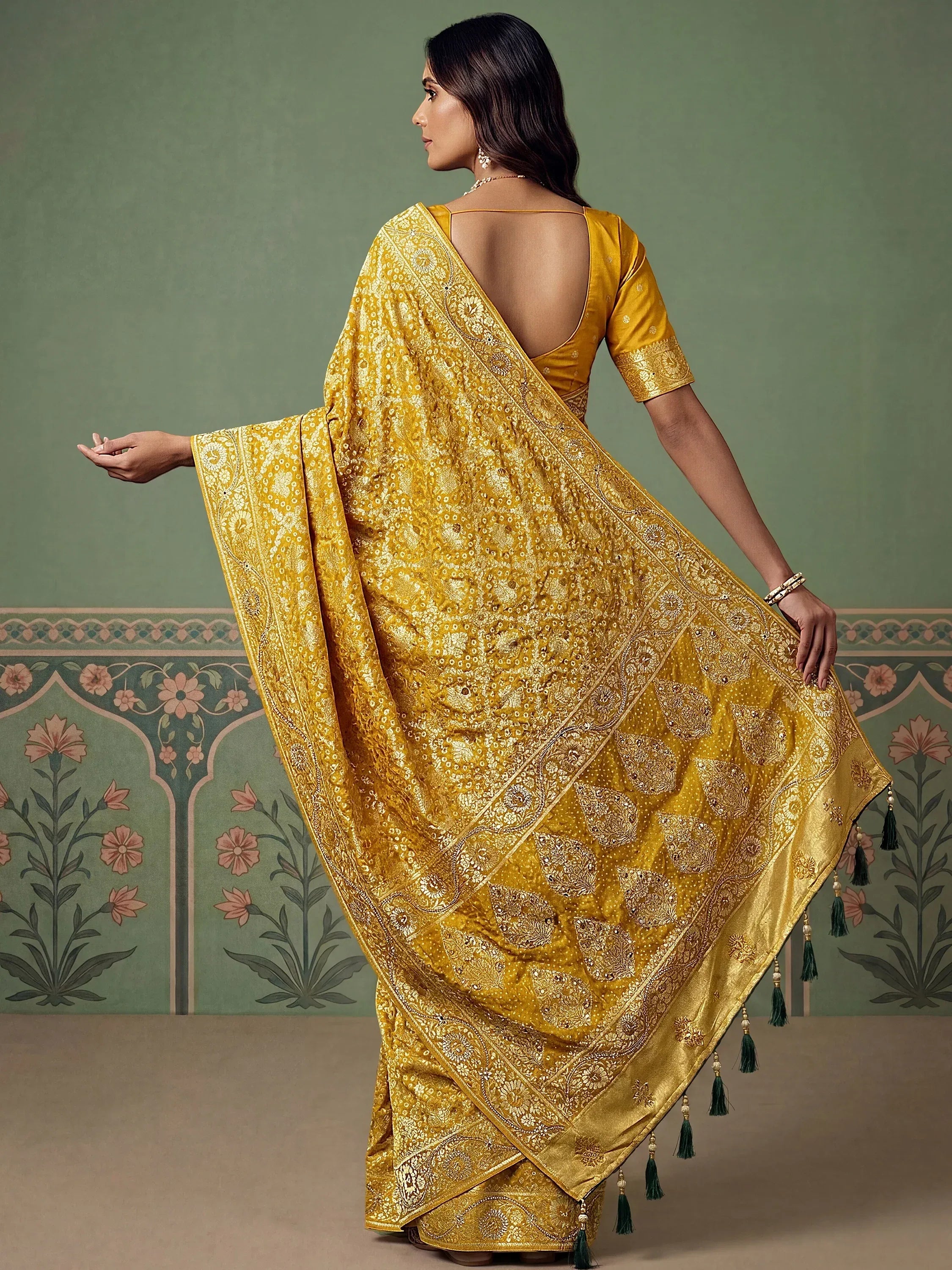 Alluring Mustard Yellow Zari Work Silk Event Wear Saree With Blouse