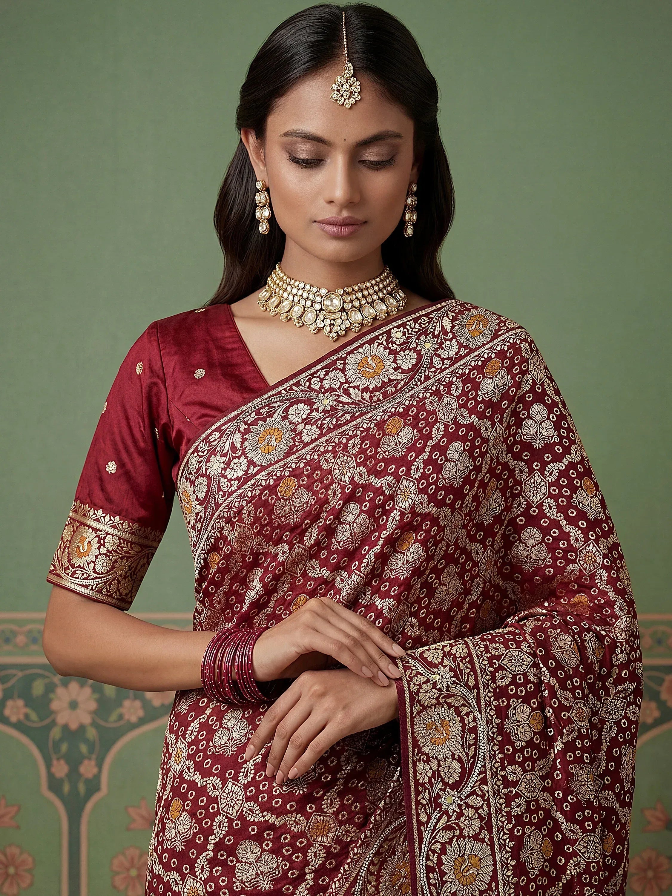 Outstanding Maroon Zari Embroidery Silk Bridal Saree With Blouse