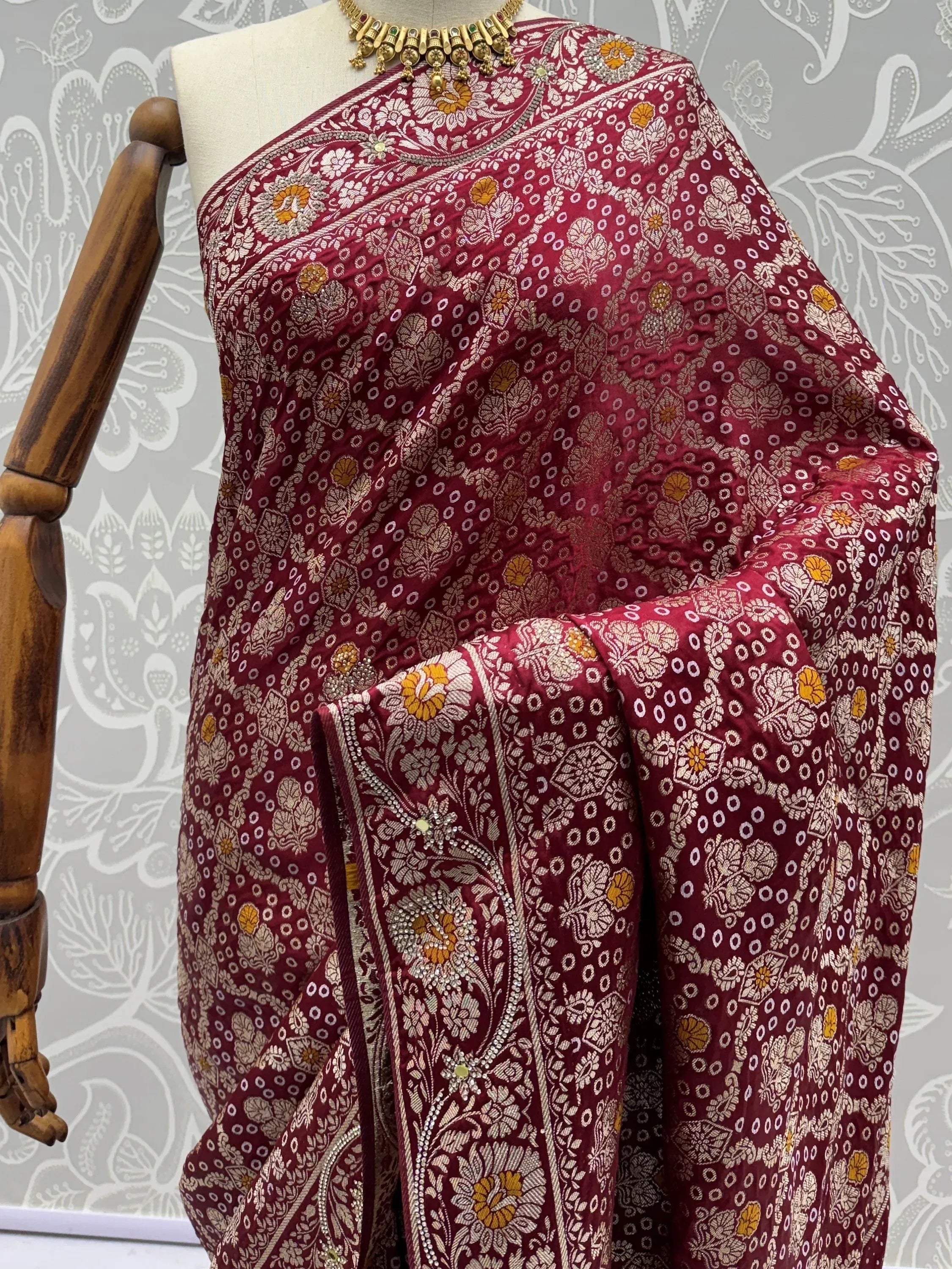 Outstanding Maroon Zari Embroidery Silk Bridal Saree With Blouse