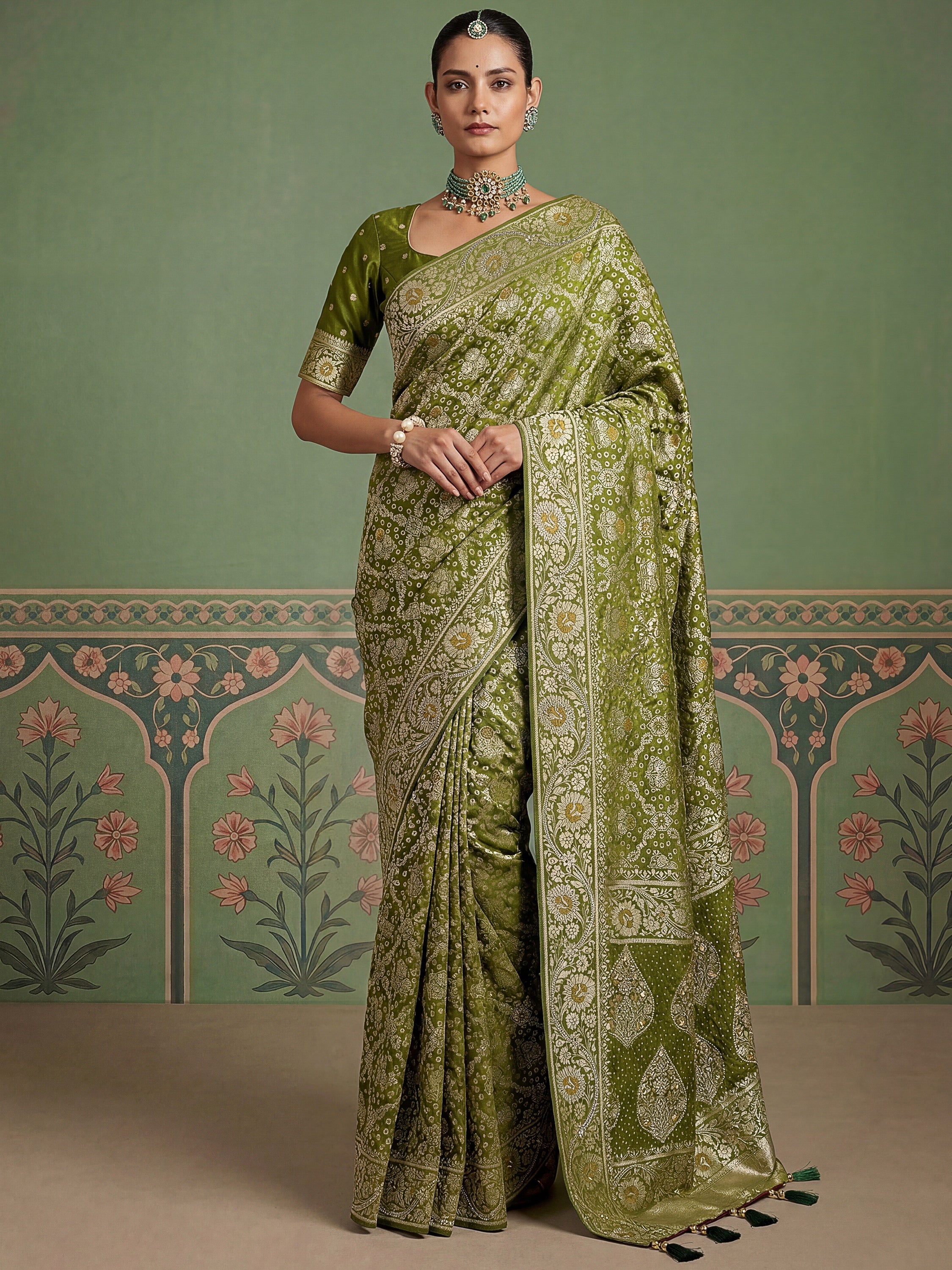 Dreamy Green Banarasi Work Silk Marriage Wear Saree With Blouse