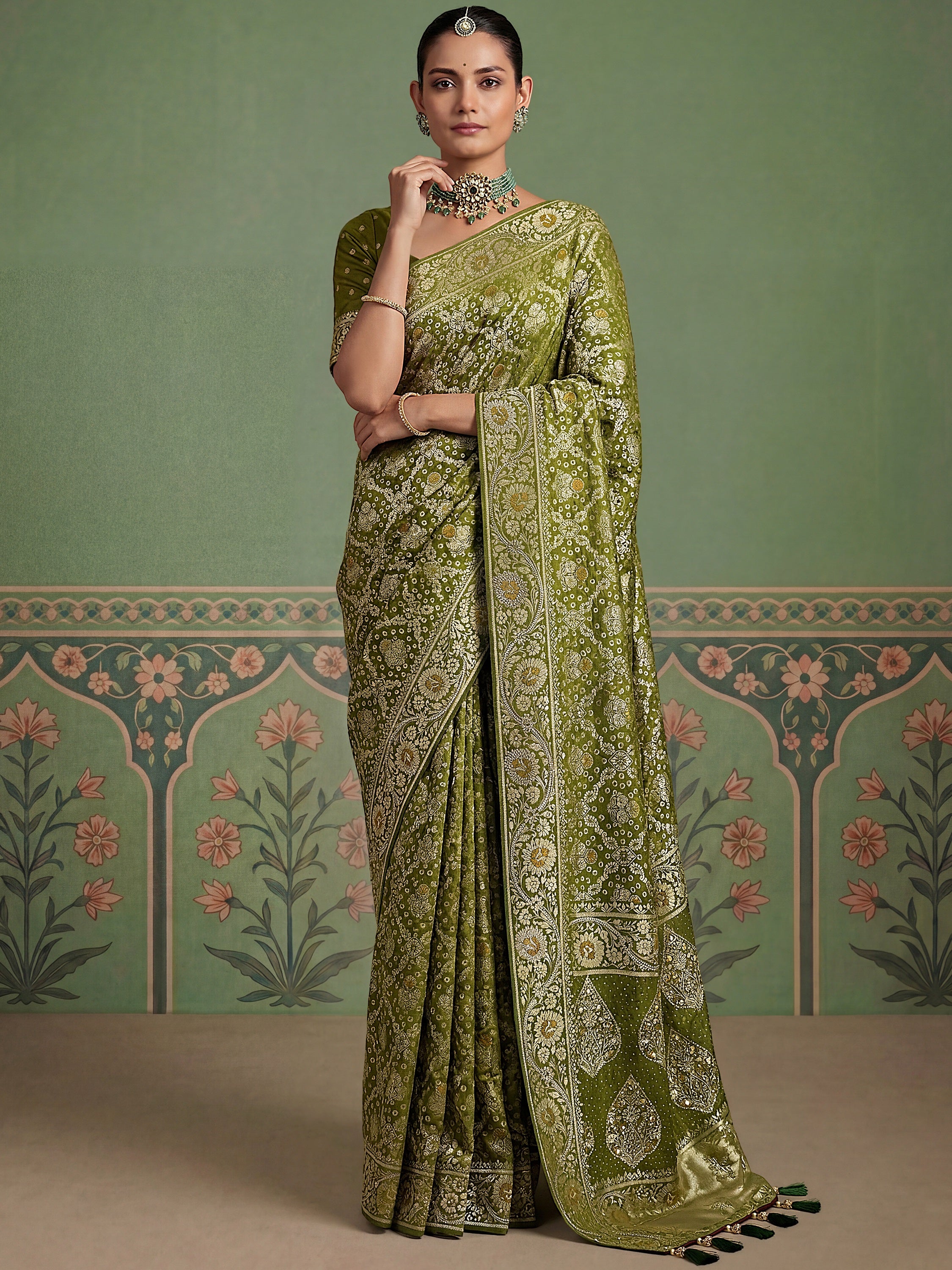 Dreamy Green Banarasi Work Silk Marriage Wear Saree With Blouse