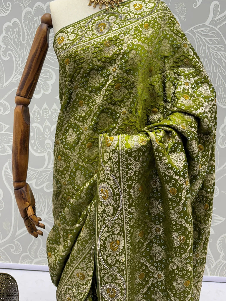 Dreamy Green Banarasi Work Silk Marriage Wear Saree With Blouse