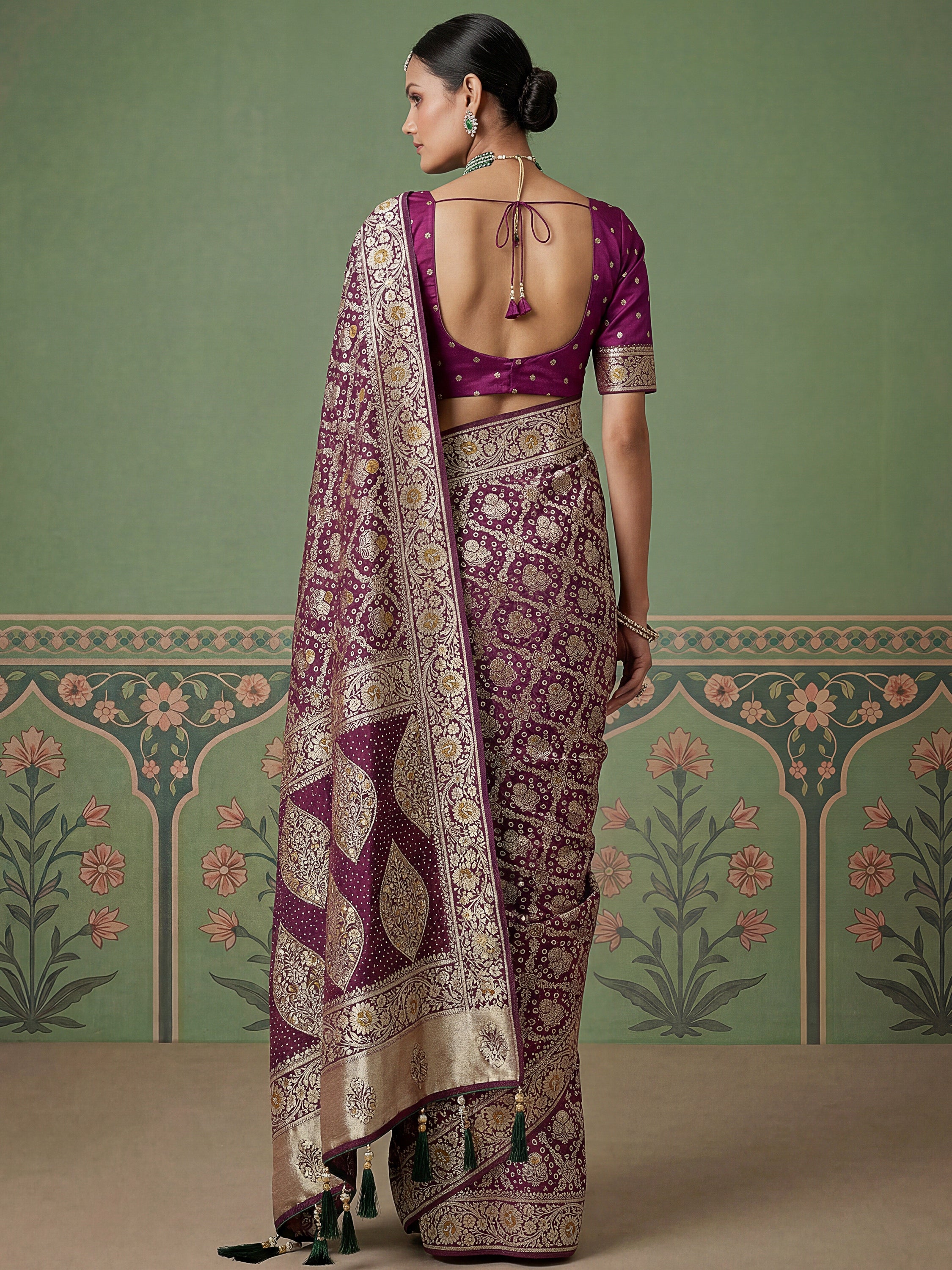 Attractive Wine Zari Work Silk Reception Wear Saree With Blouse