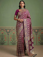 Attractive Wine Zari Work Silk Reception Wear Saree With Blouse