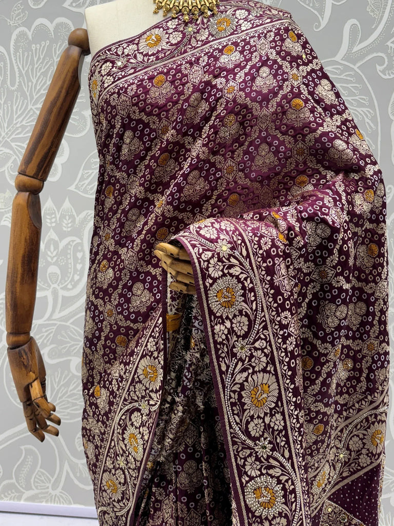 Attractive Wine Zari Work Silk Reception Wear Saree With Blouse