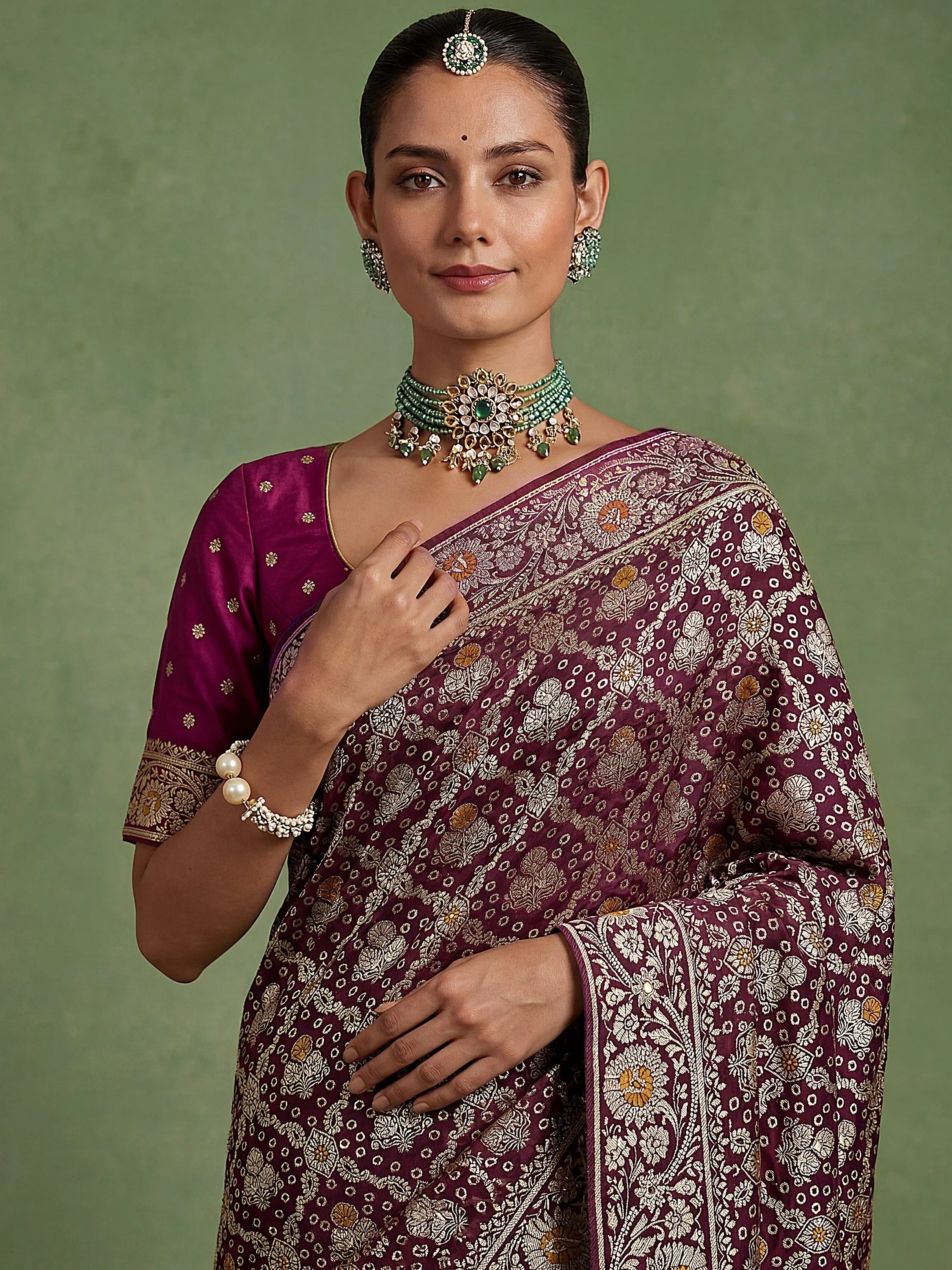 Attractive Wine Zari Work Silk Reception Wear Saree With Blouse