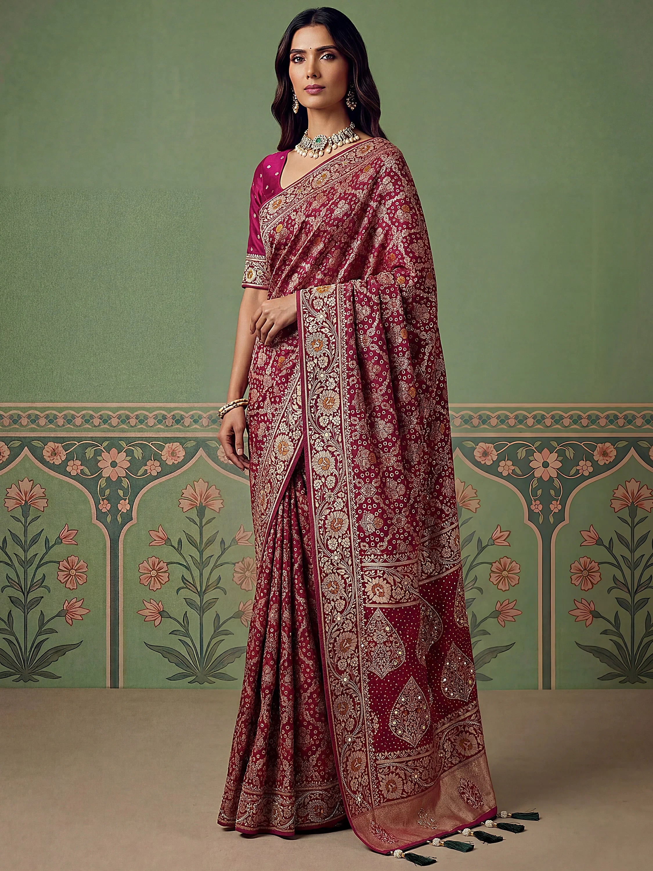 Fascinating Rani Pink Zari Work Silk Wedding Wear Saree With Blouse