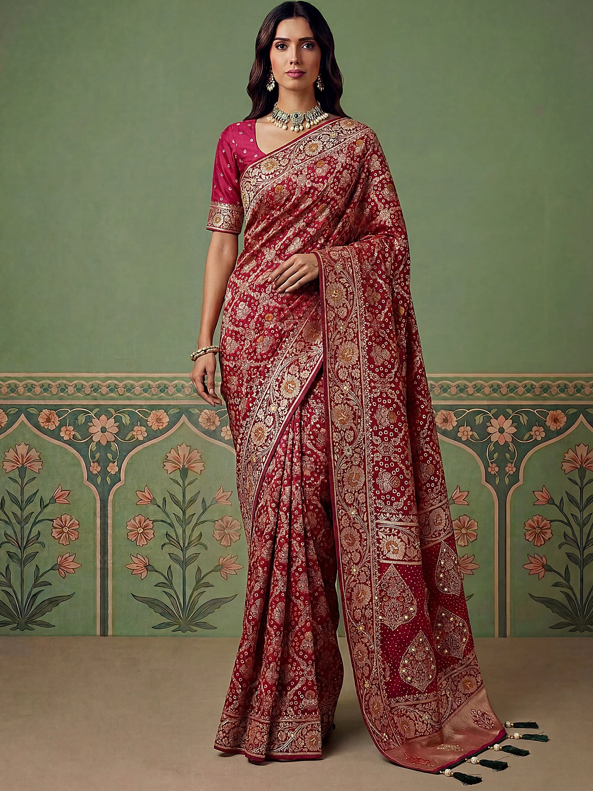 Fascinating Rani Pink Zari Work Silk Wedding Wear Saree With Blouse