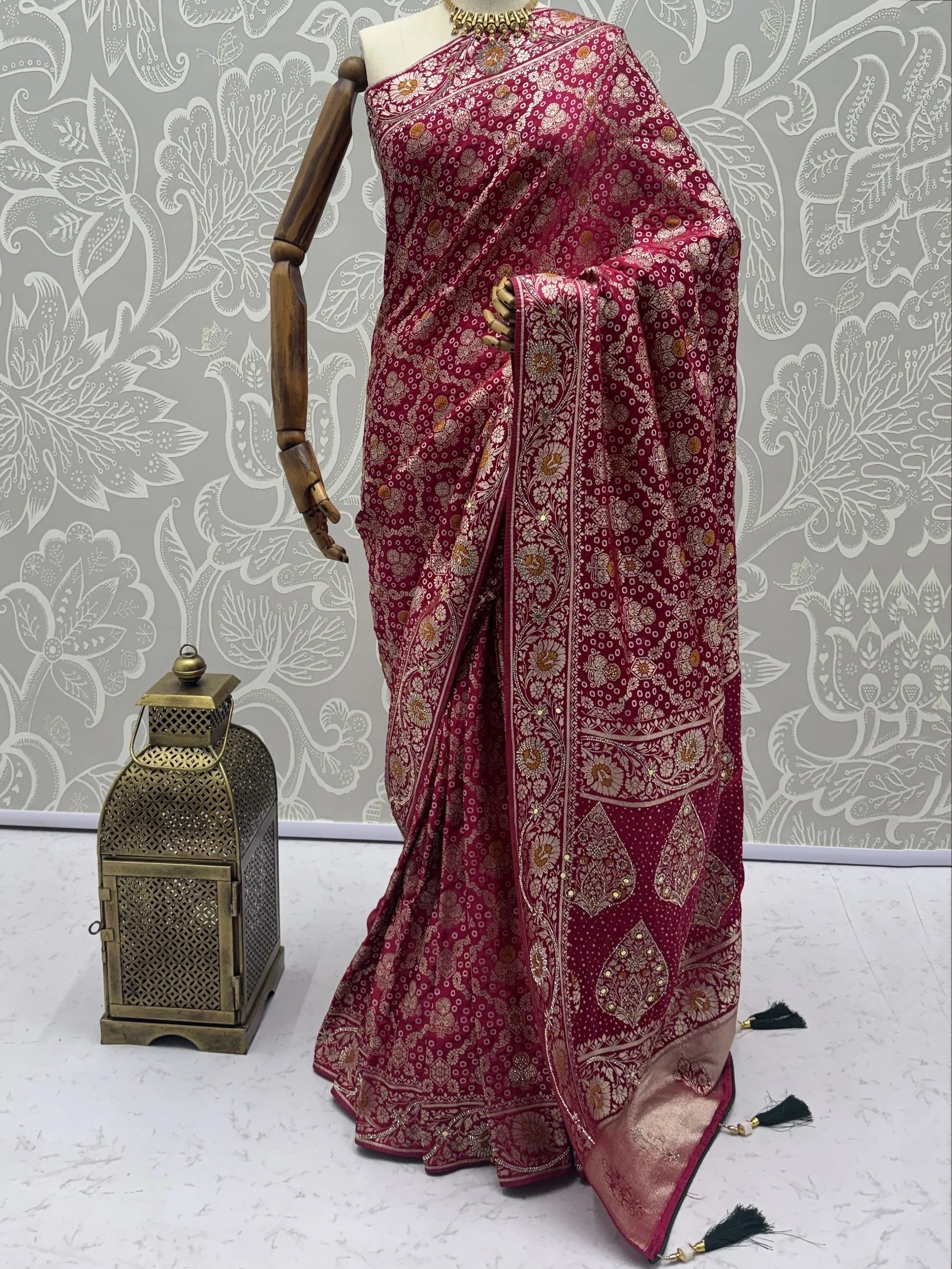 Fascinating Rani Pink Zari Work Silk Wedding Wear Saree With Blouse