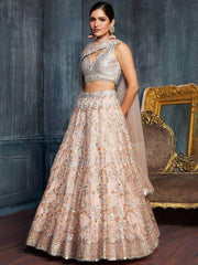 Charming Peach Sequins Net Engagement Wear Lehenga Choli With Dupatta
