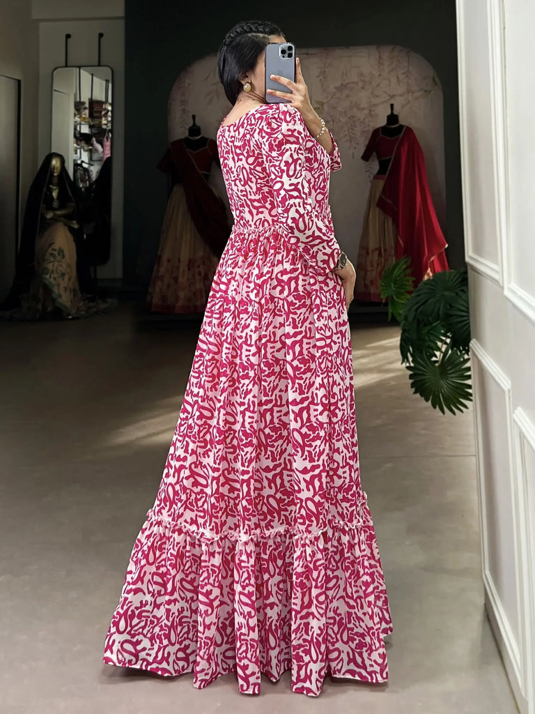 Bewitching Pink Digital Printed Georgette Festival Wear Gown