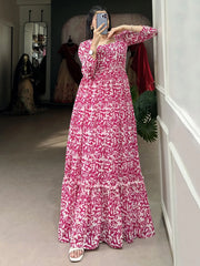 Bewitching Pink Digital Printed Georgette Festival Wear Gown