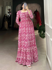 Bewitching Pink Digital Printed Georgette Festival Wear Gown