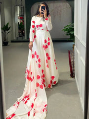 Gorgeous White Floral Printed Silk Gown With Dupatta