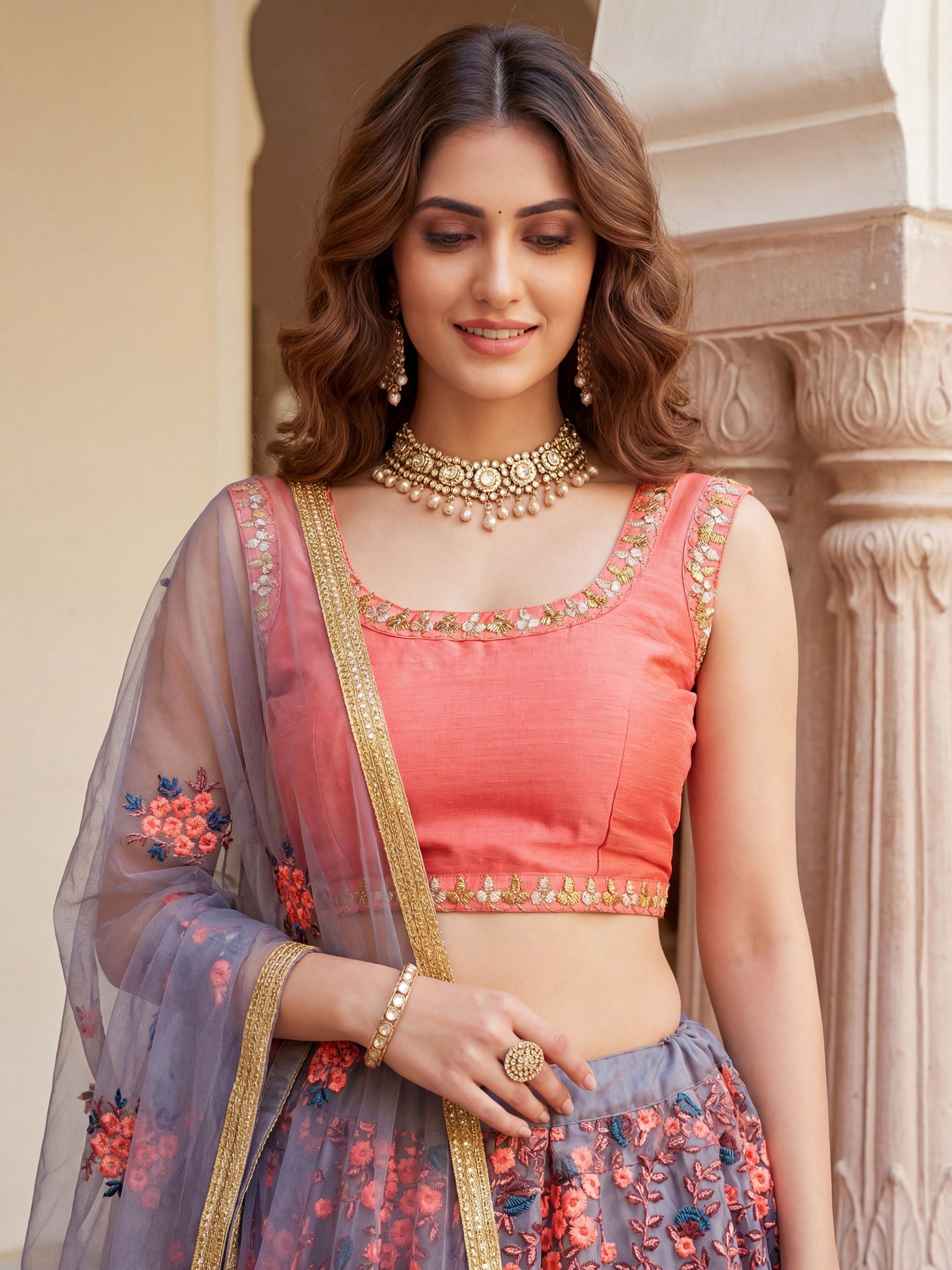 Graceful Grey Embroidered Net Festive Wear Lehenga Choli 