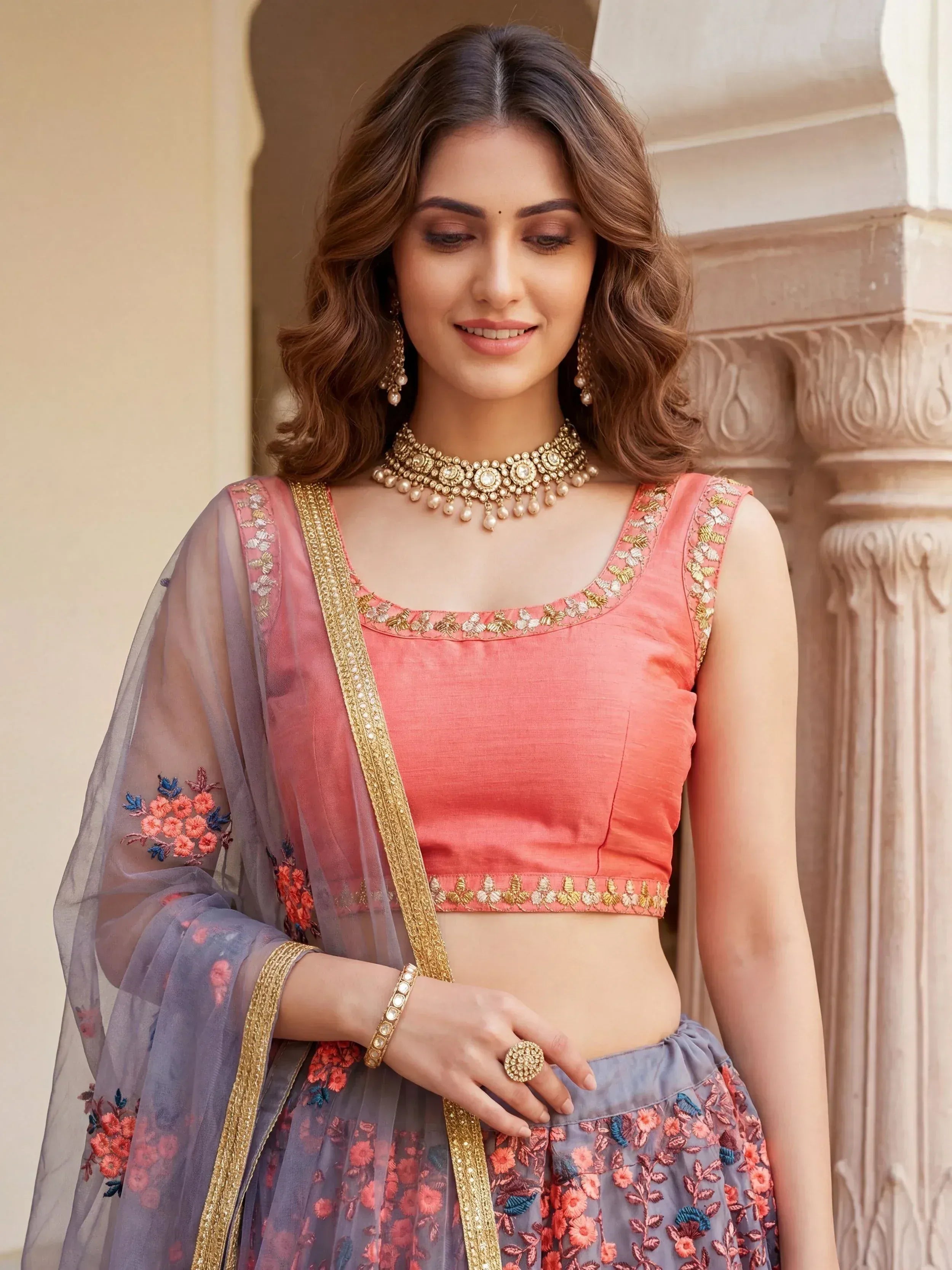 Graceful Grey Embroidered Net Festive Wear Lehenga Choli 