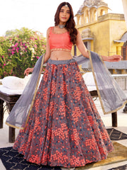 Incredible Grey Embroidered Net Festival Wear Lehenga Choli