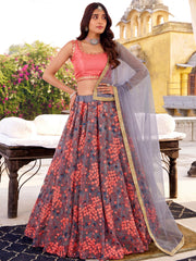 Incredible Grey Embroidered Net Festival Wear Lehenga Choli