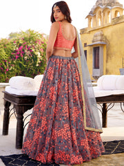 Impressive Grey Embroidered Net Wedding Wear Plus Size Lehenga Choli