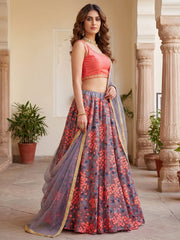 Graceful Grey Embroidered Net Festive Wear Lehenga Choli 